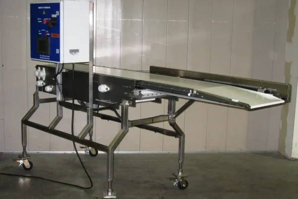 Reciprocating belt conveyor for cookie placement on baking trays