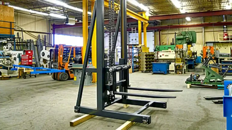 Automated load stacker building bundles of long roll formed steel profiles up to 40 feet