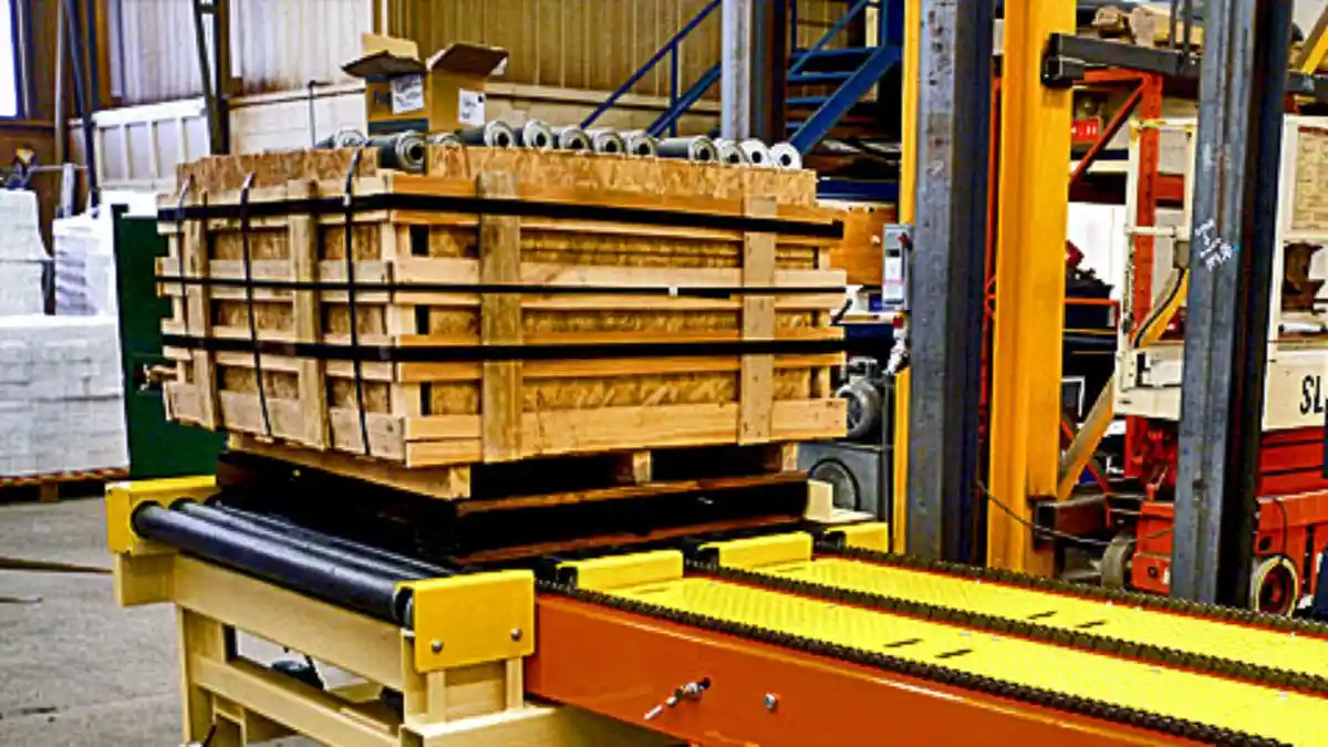 Heavy-duty pallet conveyor system with chain and CDLR sections connecting production to shipping areas