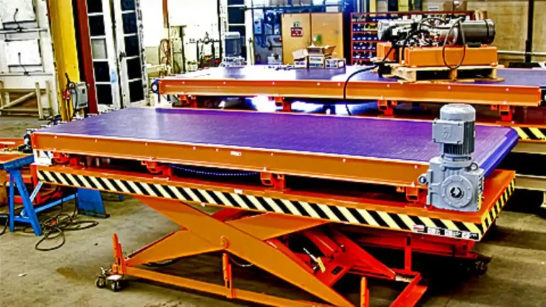 Specialty scissor lift with integrated conveyor deck for ergonomic pallet handling and positioning